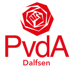 Logo PvdA rode roos en rode letters